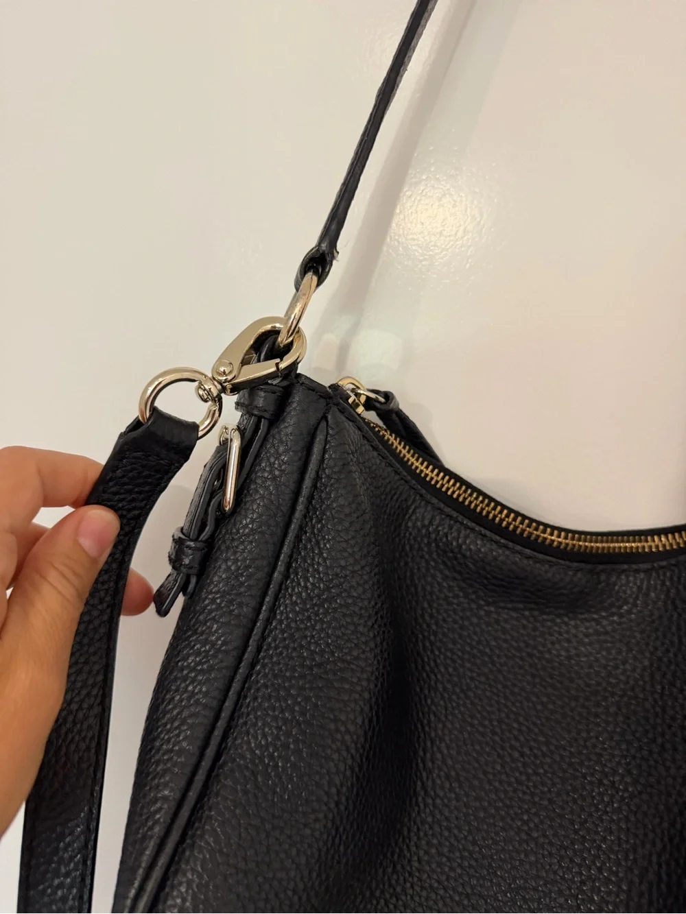 kate spade Black Pebbled Leather Crescent Shoulder Bag with Gold Hardware
